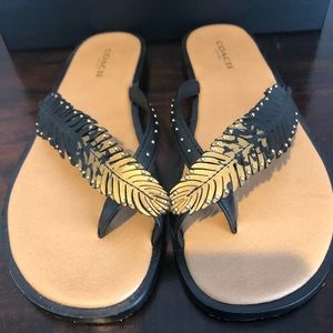 Coach feather leather/ beaded sandals